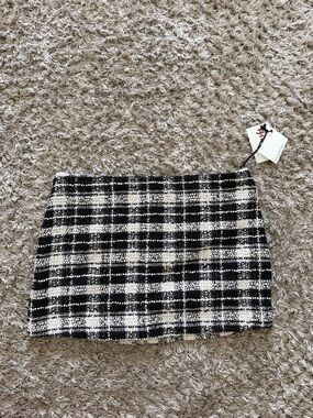 STATE Black & White Plaid Tweed Mini Skirt